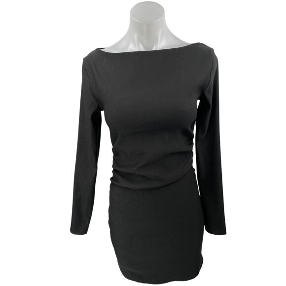 Zara Women's Black Long Sleeve Boat Neck Formal Fitted Mini Sheath Dress Size M - Picture 1 of 4